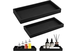 LUMINARYLAIR 2 Pièces Bathroom Tray,20.2×10cm×1.9cm et 30×12.8×1.9cm Silicone Plateau Decoratif Rectangulaire Noir,Plateau Serviette Salle De Bain,Plateaux de Courtoisie en Silicone pour Baignoire,Cosmétiques