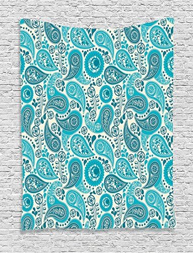 jjonepin Turquoise Decor Tapestry, Paisley Pattern Antique Floral Pattern Ornaments Stylized Classical Middle Eastern, Bedroom Living Room Dorm Decor, 40 W x 60 L Inches