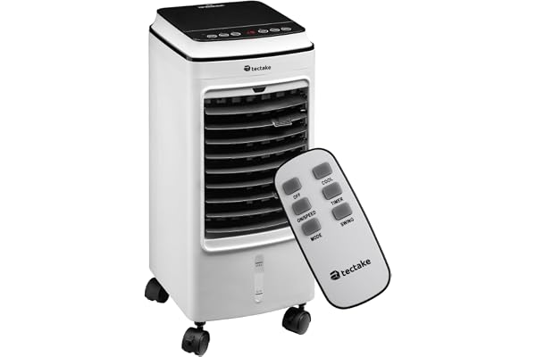 tectake® Rafraichisseur d'air Mobile sans évacuation 3 en 1 Ventilateur et Humidificateur 3 Programmes avec Télécommande Éclairage LED Ventilateur portable Ventilateurs pour Chambre Salon Bureau