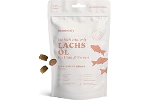 Lachsöl Drops für Hunde - 60 Leckerli (110g) von mammaly - Mit Lachs, Vitamin D & Omega 3 für Haut und Fell/Skin & Coat, Fellpflege & Hautpflege - Kann bei Haarausfall unterstützen für deinen Hund