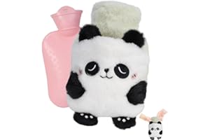 Flintronic Termofor na gorącą wodę, 400 ml, z pluszową osłoną, przytulny, puszysty, miękki, pluszowy, uroczy wzór, torba na gorącą wodę na ból szyi, ramion i stóp dłoni (panda)