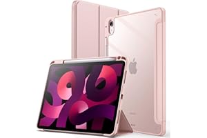 JETech Coque pour iPad Air 5/4 (10,9 Pouces 2022/2020 5eme/4eme Génération) avec Porte-Pencil, Étui Arrière Transparent Fin Support Antichoc Tablette (Or Rose)
