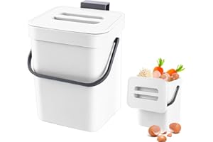 OCCOUMR Kleiner Komposteimer für die Küche, Mülleimer, Hängend Biomülleimer, Mülleimer für Arbeitsplatte, Behälter mit Deckel, Komposter, für den Innenbereich, 3 L, Weiß