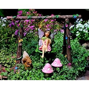 Pretmanns, set di fate da giardino con altalena e accessori in miniatura, replica dei personaggi Avie e Stella - immagine 4