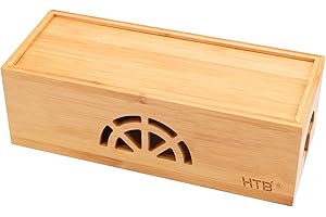 SZSINOCAM Extra Large Cable Management Box with Lid, Bamboo Cable Box for Cords, Power Strips or Surge Protectors, Hide Loose Wires Behind TVs, Home Office Computers, Office Desks, Entertainment Centers by HTB