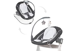 Hauck Alpha Bouncer Deluxe 2-in-1 Baby Rocker Compatible with Alpha+ and Beta+ High Chair, Baby Rocker for Newborns from Birth to 9 kg, with Play Arch, Seat Reducer, Swing Function, Melange Grey