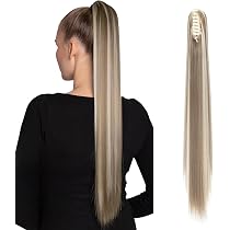 ORSUNCER Pferdeschwanz-Extension Mit Clip – 66 Cm, Lockig, Synthetisch, Aschblond Ombre