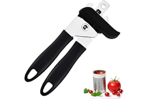 Apriscatole manuale-Miotlsy in acciaio inox, con grande manopola e lama affilata professionale, resistente, ergonomico bordo liscio, apribottiglie latta, nero