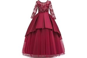 MYRISAM Filles Appliques Dentelle Robe de Première Communion Manches Longues Princesse de Demoiselle d'honneur Robe de Mariée Soirée d'anniversaire Baptême Carnaval Noël Fête Bal