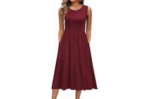 Zeagoo Vestidos Mujer Verano Sin Mangas Cuello Redondo Tirantes Vestido de Playa Largo Elegante Bohemio Floral Dress con Bolsillos S-XXL