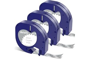 Nastro per Etichette Markurlife Compatibile DYMO Letratag Nastro Metallico Plastica 12mm x 4m S0721750 Cartucce per DYMO Etichettatrice LetraTag LT-100H LT-100T XR QX50, Nera su Argento Metallico, 3Pz