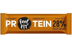Feel FIT Protein 28% Crispy Carmel Barre protéinée - 14 g de protéines par barre, sans sucre ajouté, 40 g