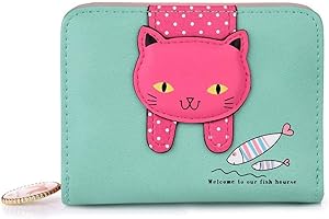 Binnan Cartera Corta de PU Billetero Tarjetero Monedero Gato Elegante para Mujer y Niña