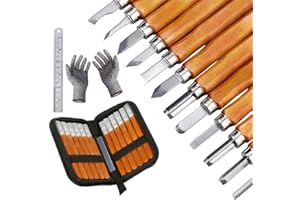 77STAR 77 Star Wood Carving Tools, Professional Wood Carving Chisels Set with Grindstone, Professional Carbon Steel Whittling for Wood, Fruit, Vegetable Carving, Sculpture & Wax DIY Craft (15 in 1 Set)