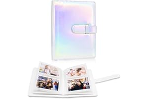 AMIMY 64 Pockets Photo Album Book for 2x3 Inch Film - Mini Small Albums for Fujifilm Instax Mini Instant Camera, for Polaroid Hi-Print Pictures, Kpop Photocard Holder Binder (Magic Silver)
