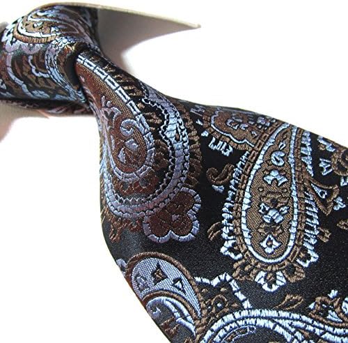 Towergem Extra Long Seven Fold Tie 100% Silk  Brown/Blue Paisley Woven Jacquard XL Necktie