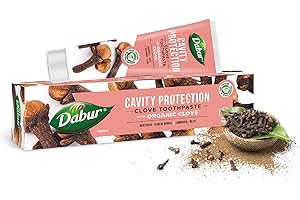 Dabur Organiczna pasta do zębów Clove - 100 ml | Pasta do zębów do ochrony jamy ustnej | Zapobiega ubytkom, łagodzi ból zęba i utrzymuje higienę jamy ustnej