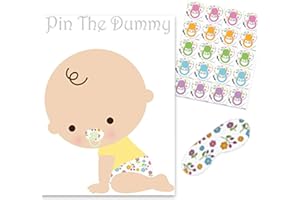 BABY SHOWER HOST Pin The Dummy On the Baby Game 35 Players Baby Shower Game Blindfold Mask Stickers & A3 Poster