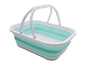 SAMMART 12L Faltbare Wanne mit Griff - Tragbarer Picknickkorb/Krater im Freien - Faltbare Einkaufstasche - Platzsparender Vorratsbehälter (White/Lake Green, 1)