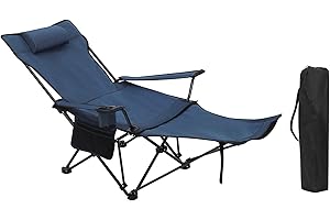 WOLTU Silla Camping Plegable, Tumbona Camping Portátil con Portavasos, Reposacabezas y Bolsa Lateral, Marco de Acero, Carga Máxima 150 kg, para Picnic, Playa, Jardín, Pesca, Azul