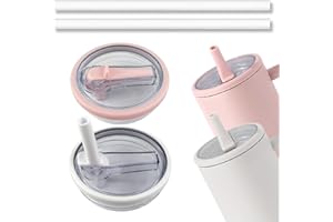 BAGALQIO 2 Stück Stanley Cup Deckel Auslaufsicher, Stanley Cup Deckel Ersatz für 40oz, Drei Farben Stanley Becher Zubehör with 2 Stück Strohhalme, Zubehör Abdeckung für Stanley Cup Verschluss (Weiß+Rosa)