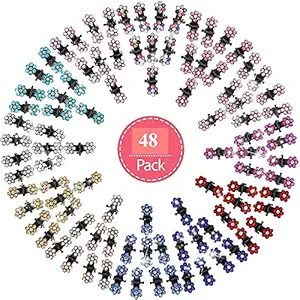 MANODHRUVA 48 Pcs of Multicolor Rhinestone Mini Flower Hair Claw Clips with Storage Box, No-Slip Jaw Clips Metal Clamps Mix Colored Flower Accessories for Women Girls, 48 Pcs