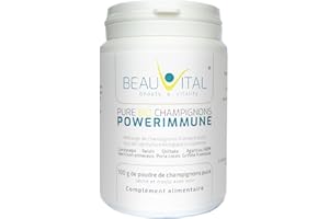 BEAUVITAL Pure Bio Champignons Powerimmune 100 g complexe 7 de Cordyceps, Reishi, Hericium, Agaricus, Grifola, Emporia cocos, Shiitake de l'agriculture biologique de l'UE, végétalien, sans additifs artificiels