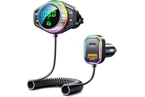 ISEYOU Trasmettitore FM Bluetooth per Auto, Adattatore Bluetooth 5.3 Auto con 30W PD & 18W QC3.0 Ricarica Rapida Kit, Supporta Bassi & Hi-Fi Stereo, Chiamate in Vivavoce e Assistente Vocale, Luci LED