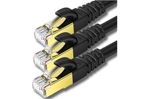 KASIMO 0,5m x 3 Piezas Cable Ethernet De Red Cat 8 con Conector RJ45 Oro Alta Velocidad 40 Gbps / 2000 Mhz Internet LAN Negro