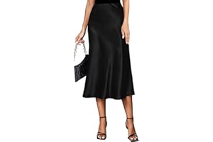 Koerye Gonna Donna Raso Vita Alta e Linea ad A Elegante Seta Midi Gonna da Lavoro Casual Elastica con Zip Festa Estate