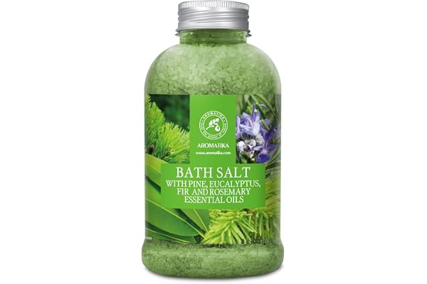 Bain de Sel de Mer 600g au Pin - Eucalyptus - Huiles Essentielles de Sapin & Romarin - Sels de Bain - Soin du Corps - Bon Sommeil - Beauté - Bain - Soin du Corps - Aromathérapie - Spa