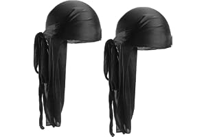 2 st Durag herr elastisk satin siden unisex piratbandana med lång svans och breda band, hiphop-tillbehör för daglig användning herr och dam