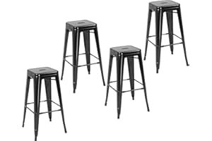 HOMCOM Lot de 4 tabourets de Bar Empilable Chaise de Bar Industriel avec Repose-Pied Hauteur d'Assise 76 cm, Cadre en métal, Style rétro, pour Salle à Manger, Balcon, bistrot ou Bar, Noir