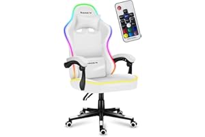 ‎HUZARO huzaro Force 4.4 RGB White | LED Beleuchtung Gaming Stuhl Bürostuhl Schreibtischstuhl Ergonomischer Kunstleder Stoff | Kopfstütze Lendenkissen Höhenverstellbar Wippfunktion 130 kg belastbar | Weiß