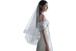 SJTJSPX Voile de Mariée Nuptiale Femme Fille Voile de Mariage 2 Niveaux Chapeau Bibi Mariage Élégant Voile Court en Tulle Coiffure Accessoires de Cheveux de Mariée Décorée Perles Voilette Église
