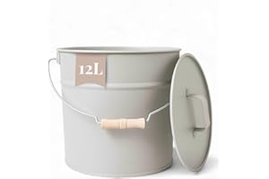 ‎LIVLIG53 LIVLIG Premium Ascheeimer mit Deckel 12L Greige, exklusiver verzinkter Eimer mit Deckel für moderne Kamine, Premium Qualität aus Europa, Stilvolles Kaminzubehör für sichere Aufbewahrung von Kaminasche