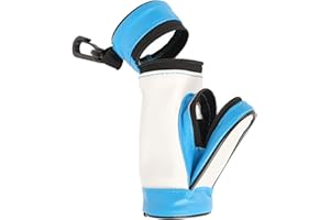 HERCHR 14.5cm/5.7in Golf Ball Holder Bag, PU Leather Golf Tee Holder Golf Ball Carry Bag Pouch Golf Ball Holder Golf Ball Tee Holder with Keychain Belt Clip Golf Golf Ball Pouch Blue and White