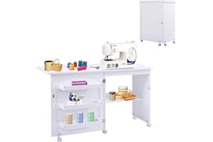 ‎RELAX4LIFE RELAX4LIFE Faltbarer Nähtisch auf Rollen, Nähmaschinenschrank aus Holz, Nähschrank, Mehrzwecktisch, ideal für Wohnzimmer, Schlafzimmer und Arbeitszimmer (White)