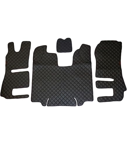 Tappetino in pelle ecologica compatibile con Man TGX 2018+ automatico con due cassetti guida a destra, nero con cuciture rosse