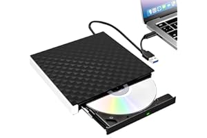 RUOVXWU Lecteur CD Externe pour PC USB 3.0 et Type-C CD/DVD +/-RW Graveur Enregistreur Plug and Play CD/DVD +/-RW Drive DVD Player Transmission Rapide Câble USB Intégrée pour Windows MacOS Laptop Desktops