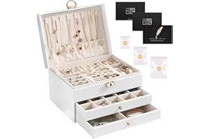 SAMISO Joyeros Mujer Organizador,Caja Joyero de 3 Niveles,con Cajones y Cerradura, Joyero Organizador de Viaje de Cuero PU para Pulseras, Pendientes,Anillos,Collares,Relojes,Blanco