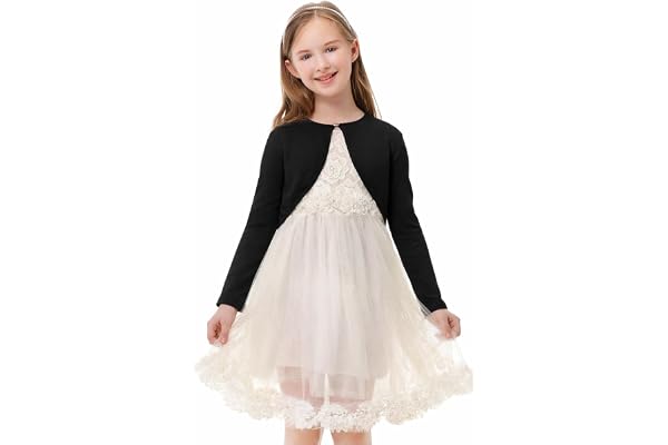 MYSSUCI Bolero Flickor Långärmad Cardigan Kort Bomullsjacka Festlig med knapp för bröllop, nattvardsgång, dop, 3–11 år