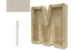 Meloditrunk M Buchstaben Spardose Kinder, Personalisierte A-Z Sparschwein Durchsichtig Holz Spardose, Münze Bank Münze Geld Bank für Erwachsene Kinde, Geschenke für Geburtstag, und Weihnachten