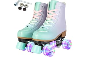 XUDREZ Roller Skates for Girl Women Light Up High Top Double Row Adjustable PU Skates Shoes for Kid Beginner Indoor Outdoor