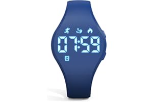 Focwony Digitale Fitness-Tracker-Uhr für Kinder mit LED-Anzeige, für 5–15 Jahre, wasserdichte Armbanduhr ohne App, mit Schrittzähler, Wecker, für Kinder, Jungen, Mädchen, Teenager (Dunkelblau)