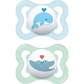 MAM Air Pacifier for Babies 2-6 Months, Bright Blue, 2 pcs | With ventilated shield and symmetrical, flat and flexible soft s