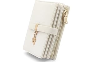 GOUNNU Portfel damski Mały portfel ze skóry PU RFID Blokada elegancka krótka portmonetka dla kobiet z 17 kieszonkami na karty kredytowe zamek błyskawiczny, Beżowy, 14x9.5x4cm, Nowoczesny