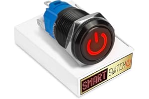 SmartSwitch 22mm Devil Eye POWER Black Aluminium Momentary SPST Push Button Red LED Metal Switch DE22