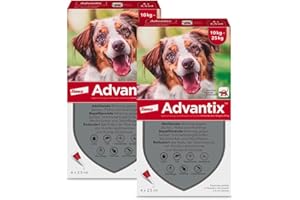 Advantix Elanco Spot-On for Medium Dogs from 10 to 25 kg Against Ticks, Sand Gnats, Mosquitoes, Mosquitoes, Mosquitoes and Fleas: Effective up to 4 Weeks - 2 x 4 Pipette Packs