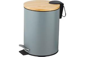 Amig - Pedalhink för badrum 3 L Mod. Naturline - Färg: Grå och bambu - Hygienisk öppning utan händer - Ø16,8 x 23 cm - Lacker